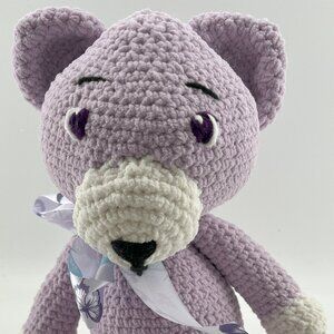 17" Lavender Crochet Bear Amigurumi Handmade for Child, Baby, Embroidery Eyes.
